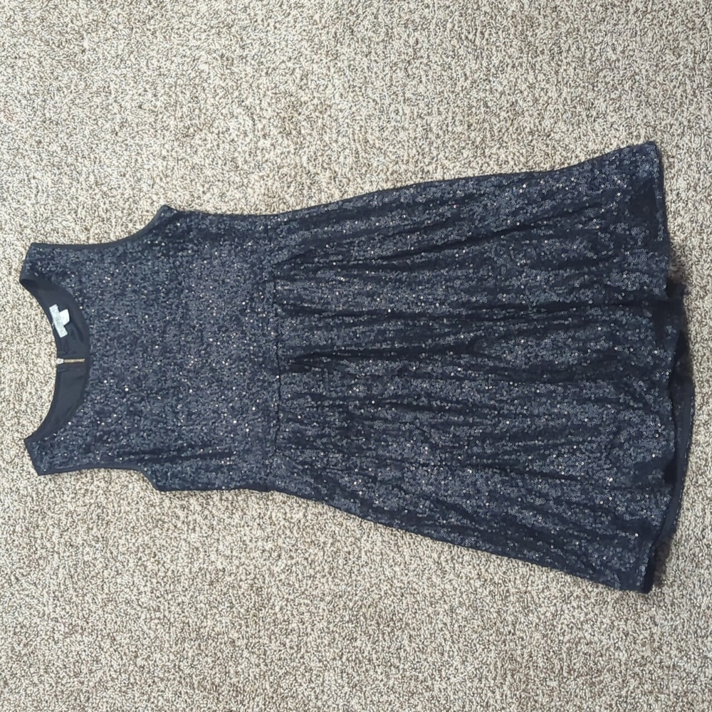 Issi black sequin A-line sleeveless dress brass zipper size medium